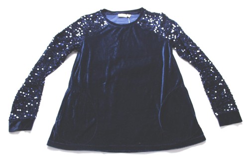 LOGO Lavish by Lori Goldstein Women's Velvet Sequin Top AC2 Marina Blue Size 2XS - 第 1/3 張圖片