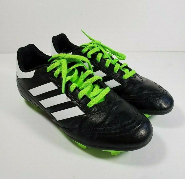 Adidas Boy's Kids Black White Lime Green Soccer Cleats Size 4 Good