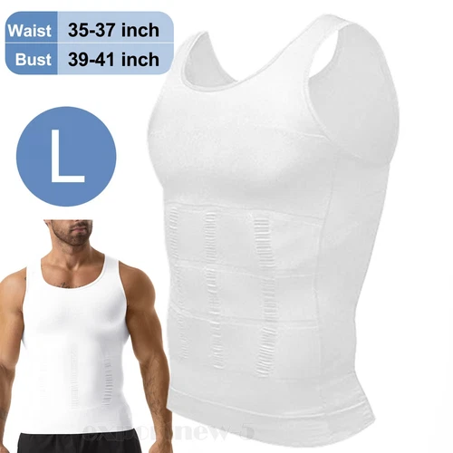 Mens Body Shaper Belly Chest Compression Slimming Shirt Tank Top Abs Girdle Vest - Picture 16 of 56