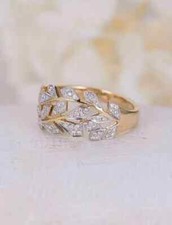 Round Cut Simulated Diamond Womens Gift Leaf Shape Ring 14k Yellow Gold Finish