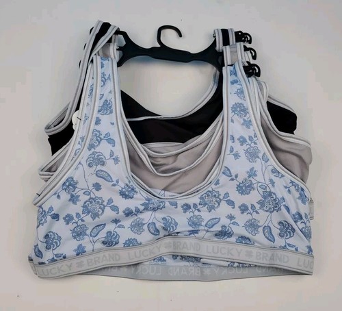 Lucky Brand Womens Lounge Bra's Size X-Large XL 3-Pack Black Grey Floral NEW - Picture 7 of 8