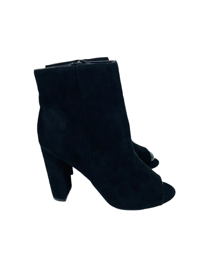 Botines Wild Diva Lounge para mujer punta abierta tacón bloque cremallera lateral gamuza negros talla 8 Foto 2 de 4