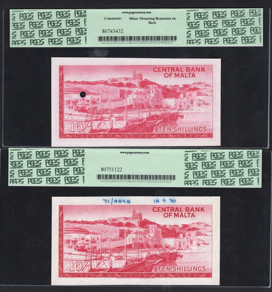 Malta 2 Notes 10 Shillings 1967(ND 1968) P28s Specimen/Proof Grade 45/53 - Image 2 of 2