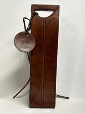 Leather Wine Single Bottle Tote Carrier Bag Case Brown THR Gift House Warming