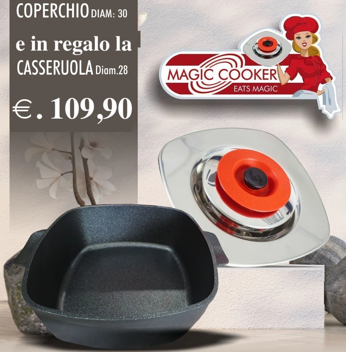 MAGIC COOKER coperchio quatondo classic 30x30cm inox 18/10+4 meravigliosi  regali