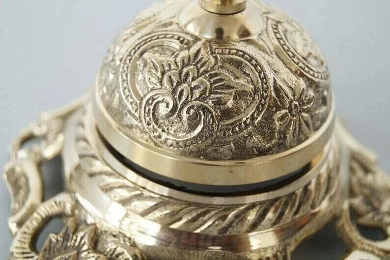 Vintage Brass Hotel Service Bell – Ornate Desk Counter Reception Table Bell - Image 2 of 4