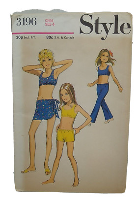 Style 3196 Girls Top & Bottoms Size 4 Pattern  Cut  & complete Envelope Damage