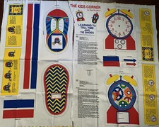 Vintage The Kids Corner Fabric Tradition Panel How To Tell Time & Tie Your Shoes