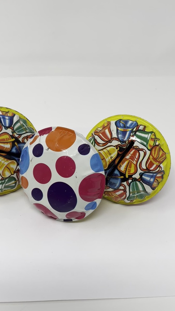 Vintage 3 Tin Party Rattle Noise Makers Bells Polka Dots New