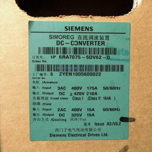 Convertisseur DC Master Siemens SIMOREG 6RA7075-6FV62-0 - Neuf Sous Emballage D'origine