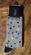 NEW Bugatchi Abstract Dress Socks Made in Italy Polka Dots Steel $19.95