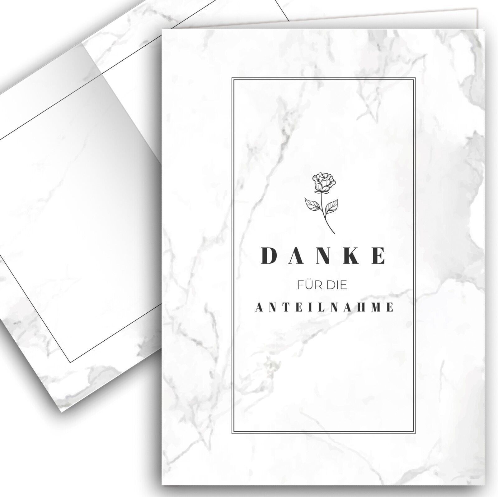 10 Dankeskarte Trauer weiß Set "Zarter Trost" mit Umschlägen im Marmor Design