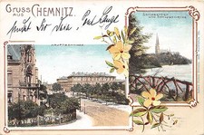 AK Litho. Gruss aus Chemnitz Hauptbahnhof Schlossteich Postkarte vor 1914