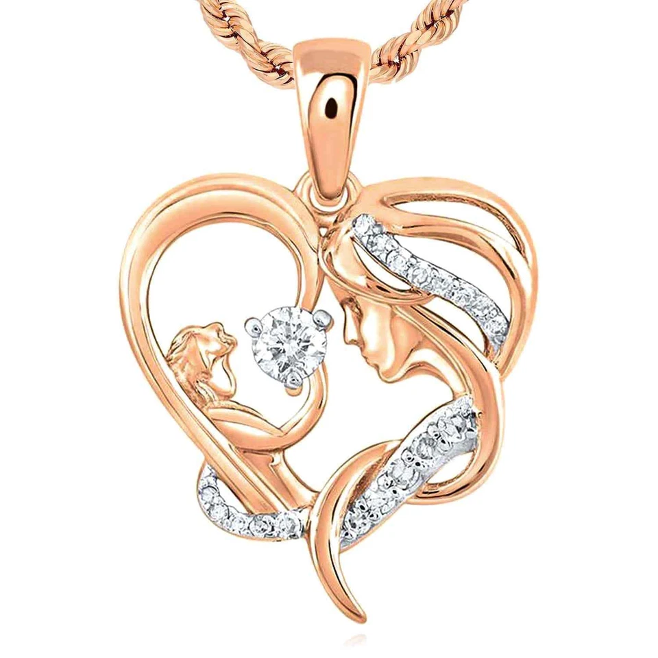 Colgante madre hijo rosa amarilla oro 10K diamante natural 0,15 quilates 0,86" Foto 2 de 3