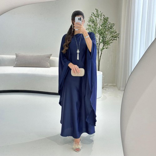 Satin Kaftan Muslim Women Dress Batwing Sleeve Loose Abaya Modest Robe Cocktail - Picture 55 of 59