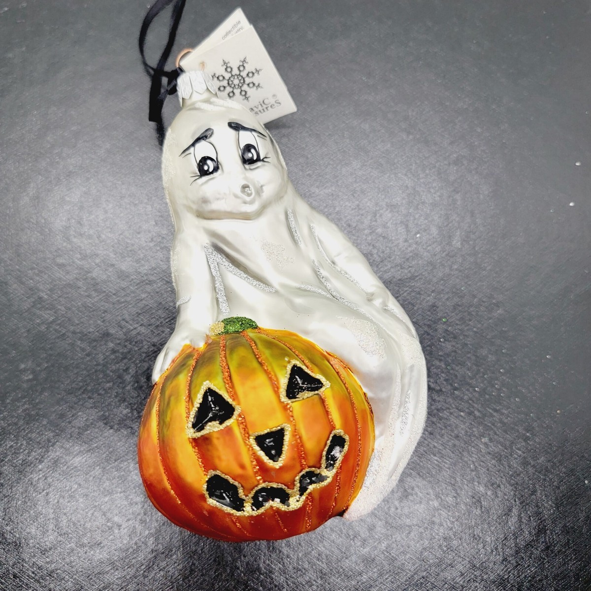 Slavic Treasures Halloween Ornament Blown Glass, Ghost & Pumpkin