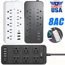 3 Options Power Strip Surge Protector 8 AC Outlets 3 USB Ports Type C Port Cable