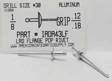 1/8 BLIND RIVETS LARGE FLANGE .126-.187 GR ALUMINUM RIVET ALUMINUM MANDREL (100)