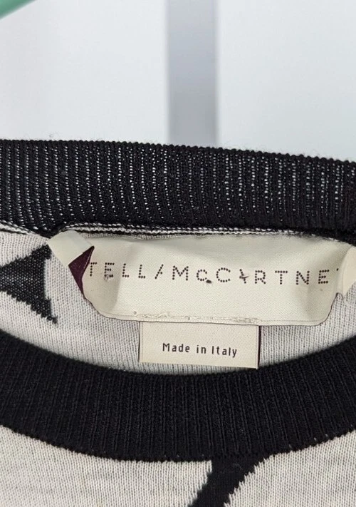 Vestido Suéter Tejido Ceñido al Cuerpo Geométrico Negro Blanco Op-Art Stella McCartney FW 2014 Foto 3 de 4