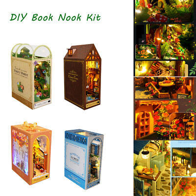 3D Holz Puzzle Bücherregal Dekor DIY Book Nook Kit Miniatur Haus mit LED Light