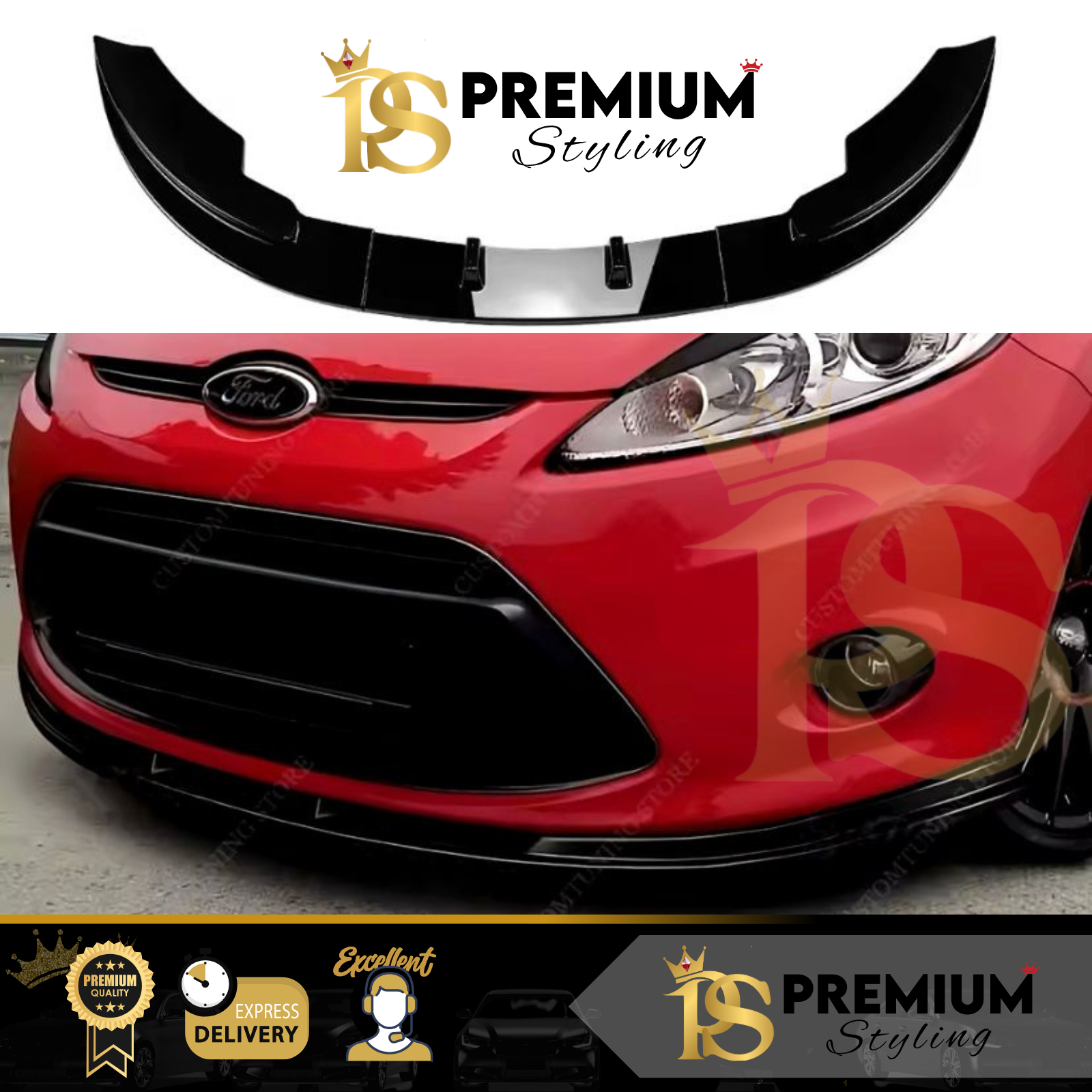 Ford Fiesta MK7 Gloss Black Front Bumper Lip Splitter Spoiler 2008-2012