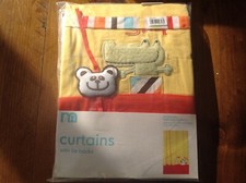 NEW Mothercare SNAP CRUNCH Neutral Nursery Tape Top Curtains & Tiebacks 117x137