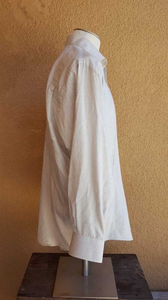 Camisa YVES SAINT LAURENT Beige Micro Tonal Rayas Mezcla de Algodón LS Botón Frente L Foto 2 de 4