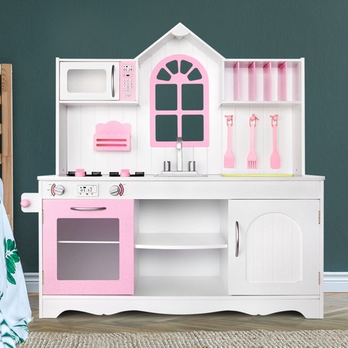 Keezi Kids Kitchen Play Set Wooden Pretend Toys Cooking Children Cookware 108cm - Picture 8 of 8
