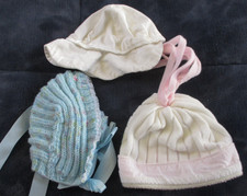 Three Toddler Hats, Blue, Pink, White