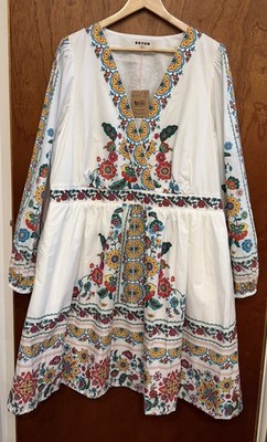 BNWT Boden Mya Cotton dress vibrant botanical print 70 s inspired boho size 22