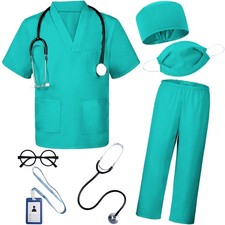 BOMLY Kids Doctor Nurse Costume 7Pcs Toddler Scrubs Set Halloween Dress Up Boys