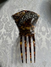 Victorian faux tortoiseshell hair comb sterling silver embellished hair ornament
