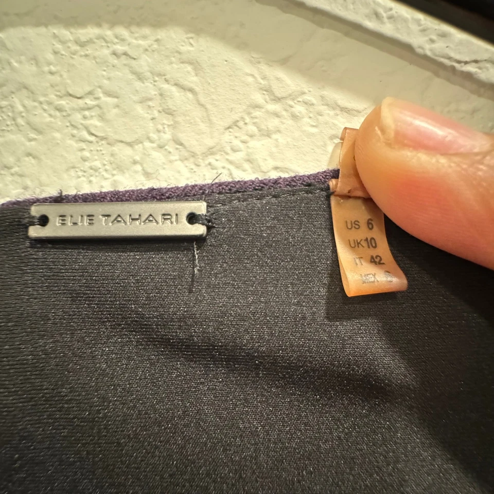 Vestido Vaina Elie Tahari Mujer Púrpura Manga Corta Carrera Negocios Talla 6 Foto 2 de 3