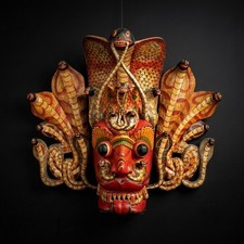 Amazing Large Handmade Wood Wall Hanging Sri Lankan Cobra Mask Collectible 31"