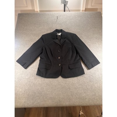 Ann Taylor Loft Womens Black 3-Button Cotton Blend Blazer Jacket Size 14