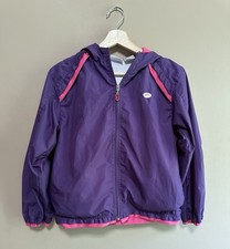 Hanes Sport Vintage Girls Windbreaker Zip Hooded Jacket Purple 90s Size L 10/12
