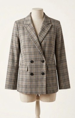 Vera & Lucy Plaid Blazer Jacket Women's Size S NWT Double Breasted Grey Check