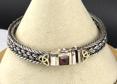 Big Helen Chantler Sterlingsilber 18K Gold keltischer Knoten geflochtenes Gliederarmband 7,5''