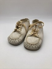 Pair Of Vintage Toddler Hand Lasted Moccasins Trainers White Leather Lace Up