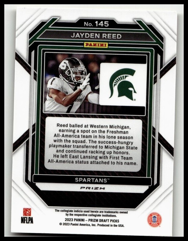 2023 Panini Prizm Draft Picks #145 Jayden Reed Prizms Gold Ice