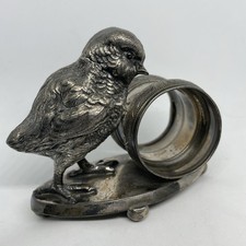 BAGUE DE SERVIETTE VICTORIENNE FIGURATIVE POUSSIN EN ARGENT ancienne 222