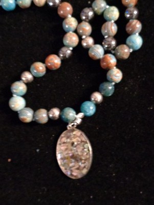 Artisan crafted,1  oval resin and crushed abalone pendant, on 18  of lovely agat