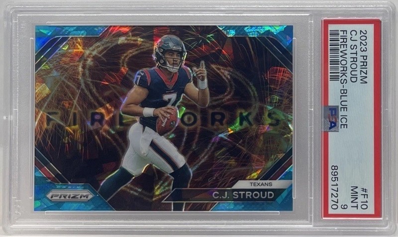 2023 PANINI PRIZM FIREWORKS BLUE ICE #F10 CJ STROUD ROOKIE RC #32/99 PSA 9 SP