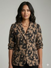 Coldwater Creek Black  Tan Pattern Single Button Blazer Size S - 6-8