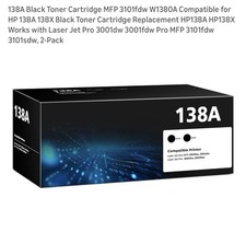 2 Pieces 138A Black Toner Cartridge MFP 3101fdw W1380A Compatible for HP 138A