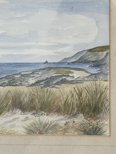 Vintage Cornwall Constantine Bay Watercolour Painting Gallery Wall Sand Dunes - Picture 2 of 6