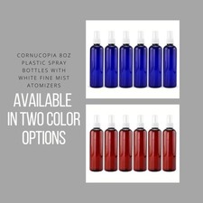 8oz Colored PLASTIC Spray Bottles w/ White Mist Atomizers, for Cleaning, etc