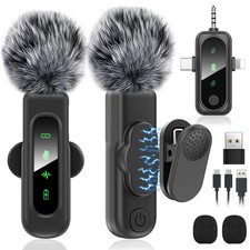 3 in 1 Wireless Lavalier Microphones for iPhone/Android/Camera Devices 2 Pack...