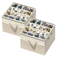Shoe Organizer for Closet,2 Pack Foldable Shoe Storage Organizer 2 PCS Beige