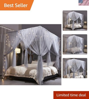4 Corners Post Princess Bed Canopy Curtain Double Layer Cozy Drape Netting 4 ...